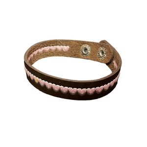 Handcrafted Leather Bracelet with Pink Stitching Boho Chic‎ WristbandR-49
